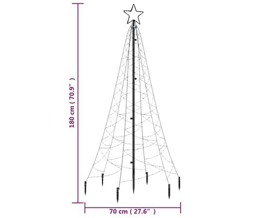 Brad de crăciun, 200 led-uri alb rece, cu țăruș, 180 cm, 8 image