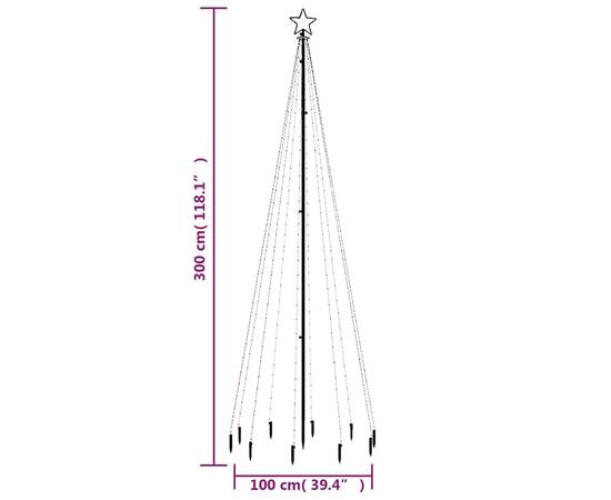 Brad de crăciun, 310 led-uri, alb rece, 300 cm, cu țăruș, 8 image