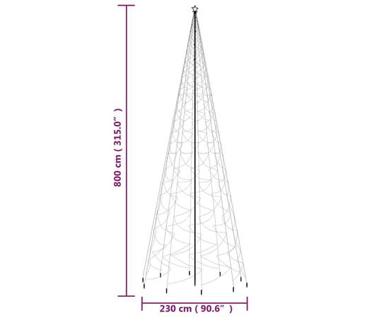 Brad de crăciun cu țăruș, 3000 led-uri, alb rece, 800 cm, 7 image