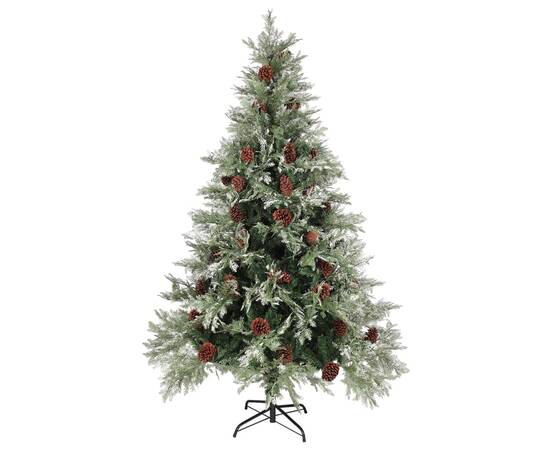 Brad de crăciun cu conuri de pin, verde/alb, 120 cm, pvc&pe, 2 image