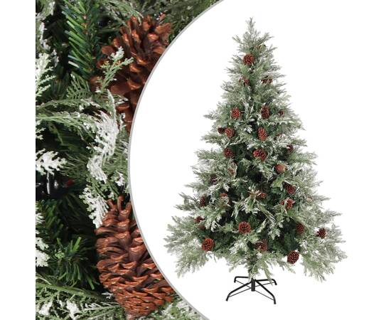 Brad de crăciun cu conuri de pin, verde/alb, 150 cm, pvc&pe