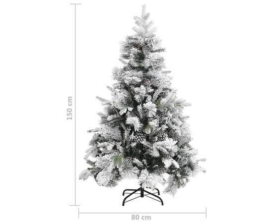 Brad de crăciun cu zăpadă & conuri, 150 cm, pvc&pe, 6 image