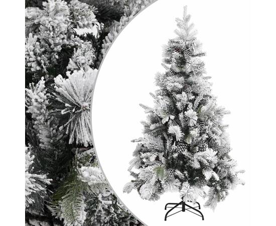 Brad de crăciun cu zăpadă & conuri, 195 cm, pvc&pe