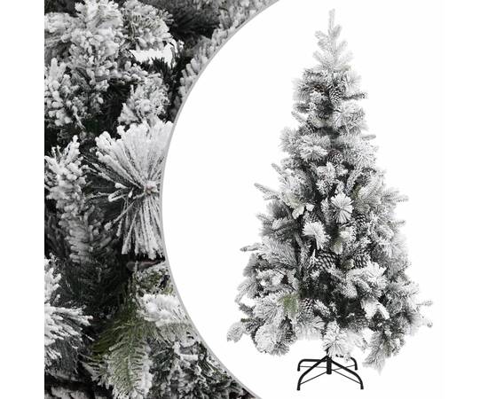 Brad de crăciun cu zăpadă & conuri, 225 cm, pvc&pe