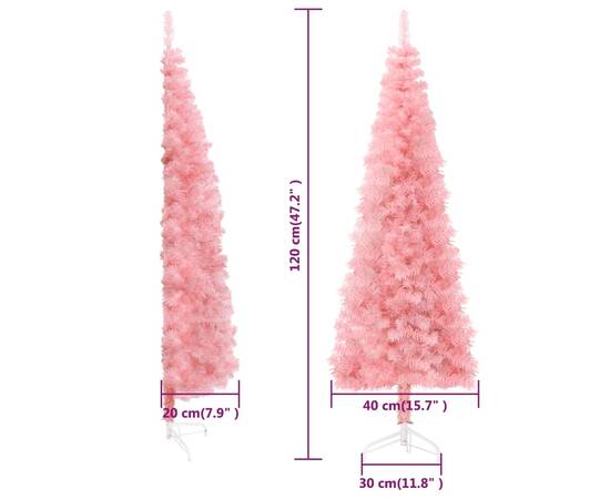 Jumătate brad de crăciun subțire cu suport, roz, 120 cm, 9 image