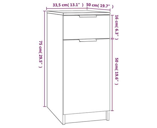 Dulap de birou, gri beton, 33,5x50x75 cm, lemn prelucrat, 9 image