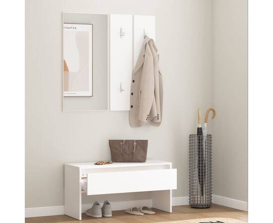 Set de mobilier pentru hol, alb, lemn prelucrat, 3 image