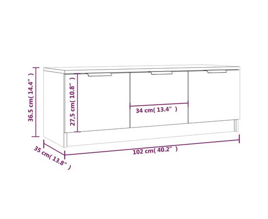 Comodă tv, stejar fumuriu, 102x35x36,5 cm, lemn prelucrat, 10 image