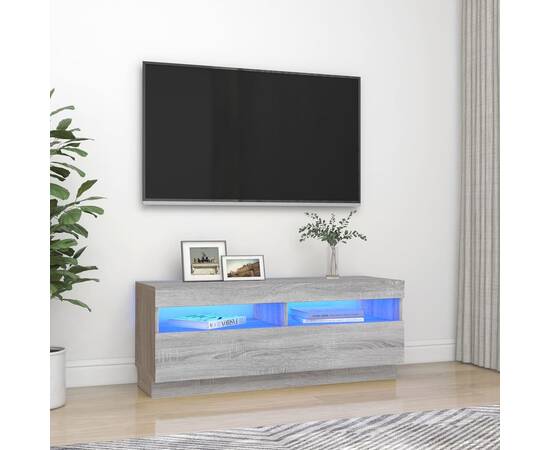 Comodă tv cu lumini led, gri sonoma, 100x35x40 cm