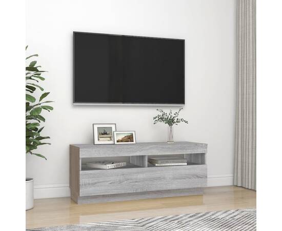 Comodă tv cu lumini led, gri sonoma, 100x35x40 cm, 6 image