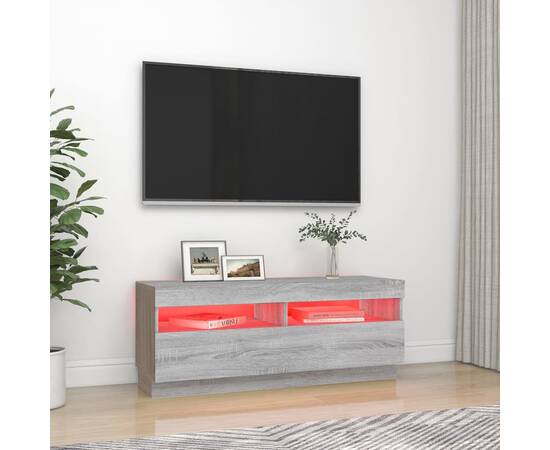 Comodă tv cu lumini led, gri sonoma, 100x35x40 cm, 3 image