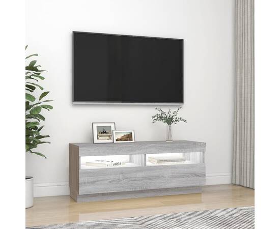 Comodă tv cu lumini led, gri sonoma, 100x35x40 cm, 5 image