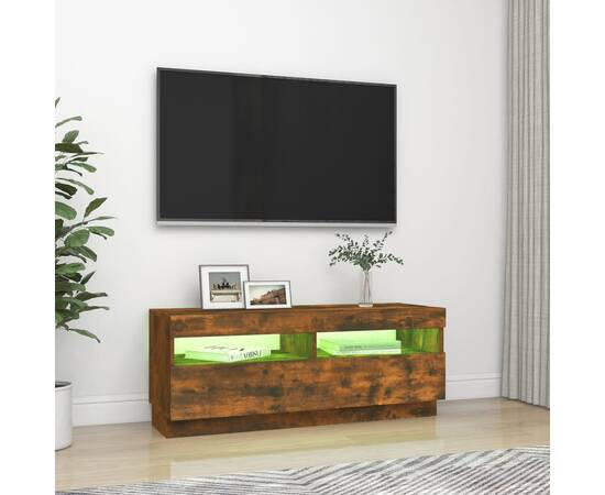 Comodă tv cu lumini led, stejar fumuriu, 100x35x40 cm, 4 image