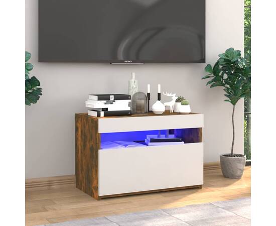 Comodă tv cu lumini led, stejar fumuriu, 60x35x40 cm