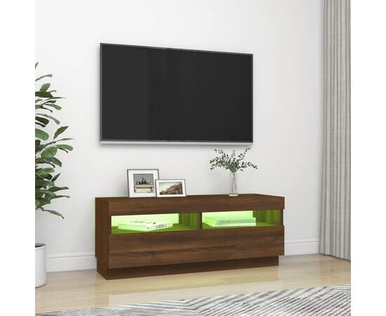 Comodă tv cu lumini led, stejar maro, 100x35x40 cm, 4 image