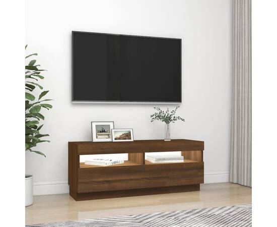 Comodă tv cu lumini led, stejar maro, 100x35x40 cm, 5 image