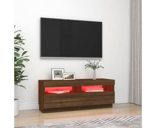 Comodă tv cu lumini led, stejar maro, 100x35x40 cm, 3 image