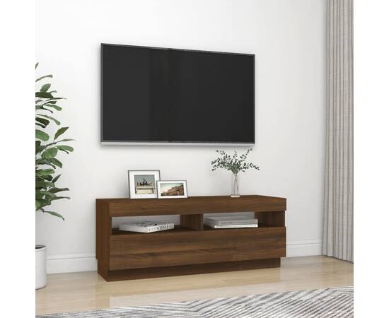 Comodă tv cu lumini led, stejar maro, 100x35x40 cm, 6 image