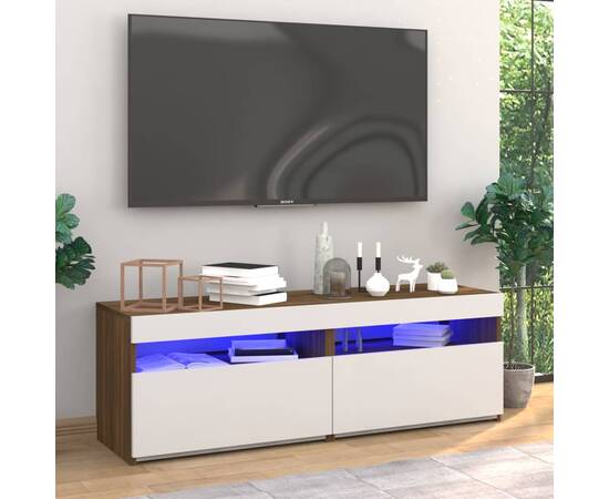 Comode tv cu lumini led, 2 buc., stejar maro, 60x35x40 cm