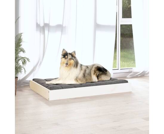 Pat pentru câini, alb, 91,5x64x9 cm, lemn masiv de pin, 5 image