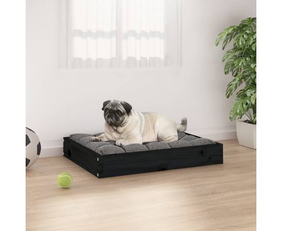 Pat pentru câini, negru, 61,5x49x9 cm, lemn masiv de pin