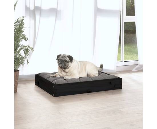 Pat pentru câini, negru, 61,5x49x9 cm, lemn masiv de pin, 5 image