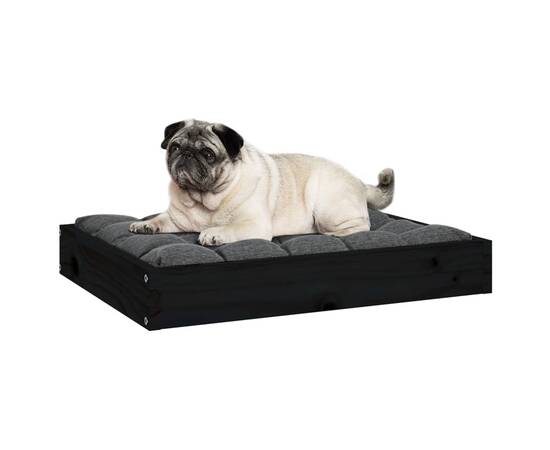 Pat pentru câini, negru, 61,5x49x9 cm, lemn masiv de pin, 6 image