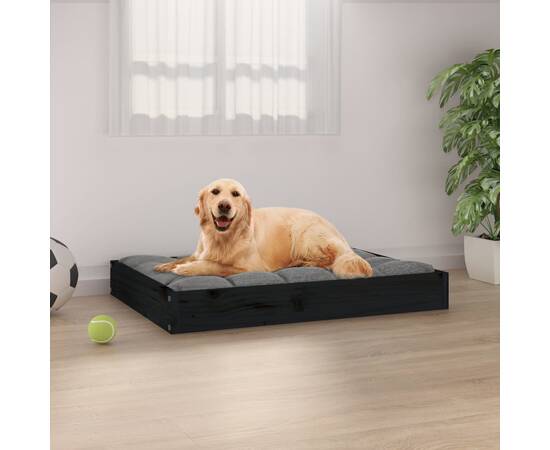 Pat pentru câini, negru, 71,5x54x9 cm, lemn masiv de pin