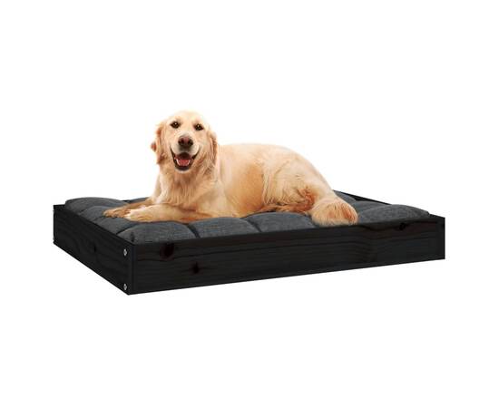 Pat pentru câini, negru, 71,5x54x9 cm, lemn masiv de pin, 6 image