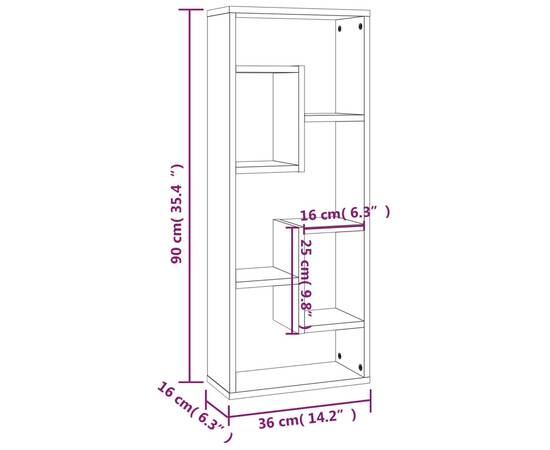 Raft de perete, stejar maro, 36x16x90 cm, lemn compozit, 9 image