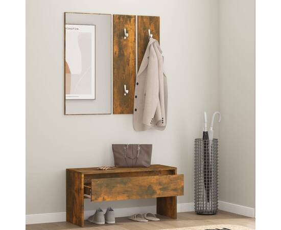 Set de mobilier pentru hol, stejar fumuriu, lemn prelucrat, 3 image