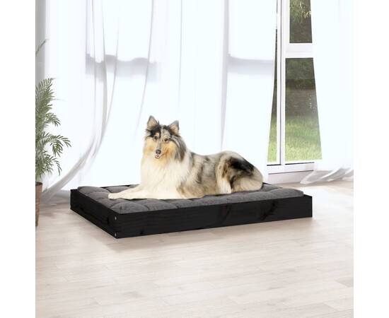 Pat pentru câini, negru, 91,5x64x9 cm, lemn masiv de pin, 5 image