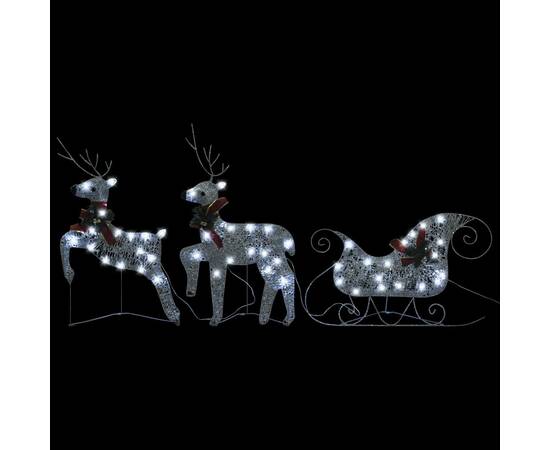 Decor de crăciun cu reni și sanie, 60 led-uri argintiu exterior, 3 image