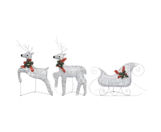 Decor de crăciun cu reni și sanie, 60 led-uri argintiu exterior, 2 image