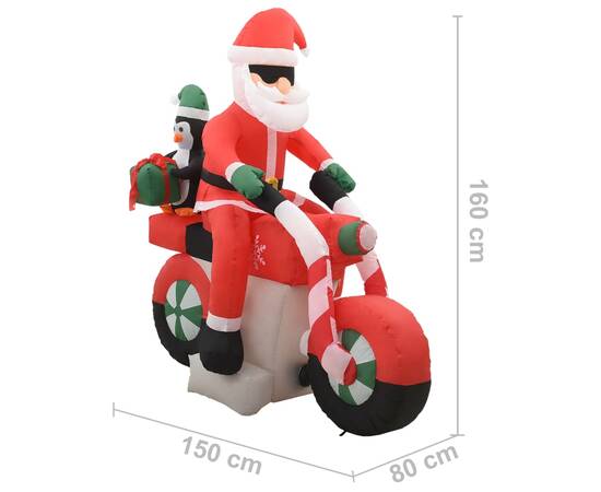 Moș crăciun pe motocicletă gonflabil, led, ip44, 160 cm, 9 image