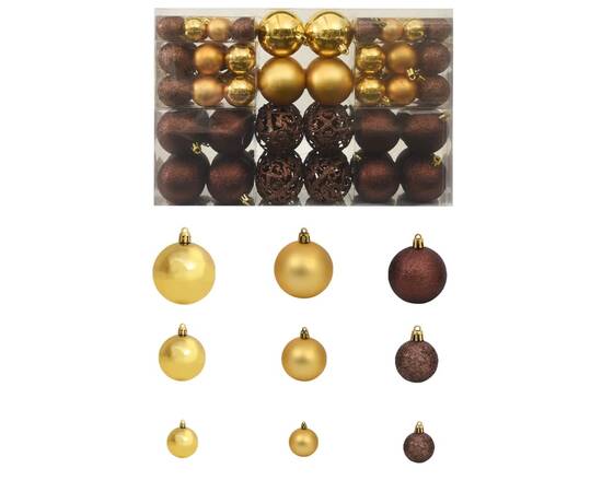 Set globuri de crăciun 100 buc. 3/4/6 cm, maro/bronz/auriu