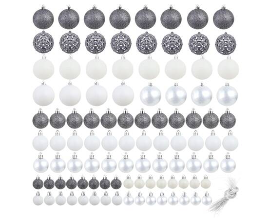 Set globuri de crăciun 100 de piese, 3/4/6 cm, alb/gri, 3 image
