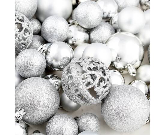 Set globuri de crăciun 100 de piese, 3/4/6 cm, argintiu, 11 image