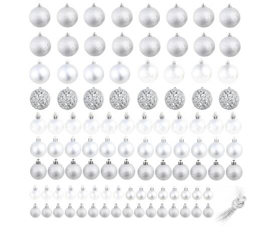 Set globuri de crăciun 100 de piese, 3/4/6 cm, argintiu, 2 image