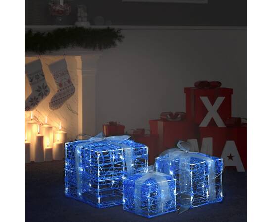 Cutii cadou de crăciun decorative, 3 buc., alb rece, acril