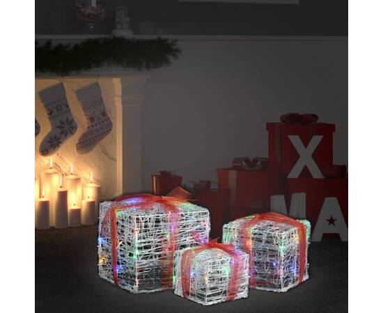 Cutii cadou de crăciun decorative, 3 buc., multicolor, acril