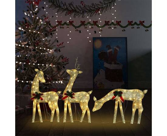 Familie cu reni de crăciun, auriu/alb cald, 270x7x90 cm, plasă