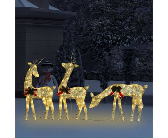 Familie cu reni de crăciun, auriu/alb cald, 270x7x90 cm, plasă, 3 image
