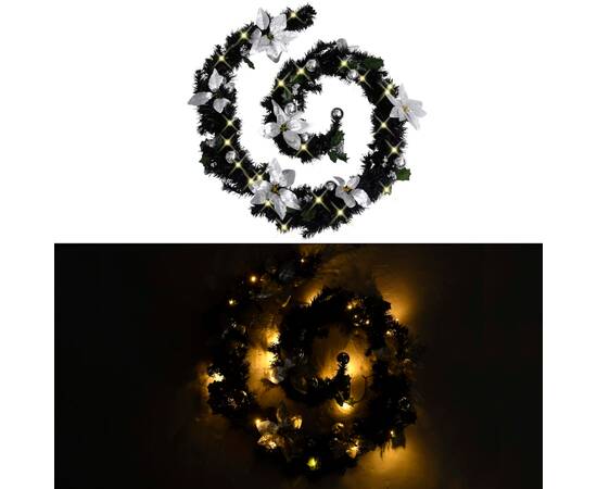 Ghirlandă de crăciun cu lumini led, negru, 2,7 m, pvc