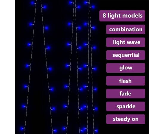 Instalație lumini tip perdea 300 led albastru 3x3 m 8 funcții, 4 image