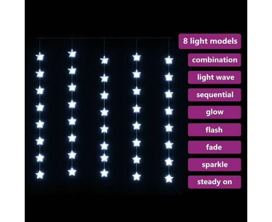 Instalație lumini tip perdea stele 200 led alb rece 8 funcții, 3 image