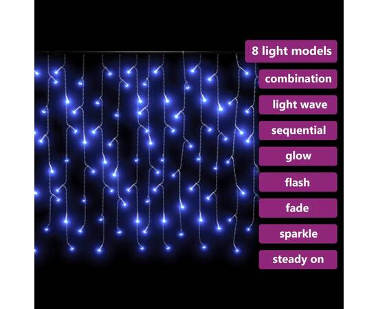 Lumini de perdea tip gheață 400 led-uri albastru 8 funcții 10 m, 5 image