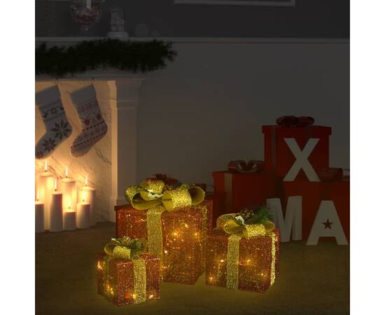 Cutii cadou de crăciun decor, 3 buc., roșu, exterior/interior