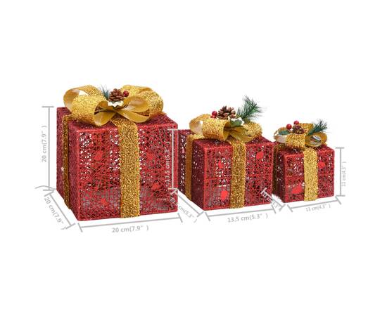 Cutii cadou de crăciun decor, 3 buc., roșu, exterior/interior, 9 image