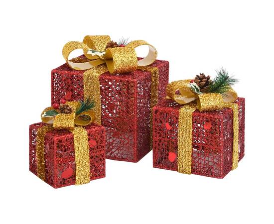 Cutii cadou de crăciun decor, 3 buc., roșu, exterior/interior, 4 image